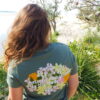 Sage Bible verse t-shirt with 2 Corinthians 6:18 and floral arrangement including tulips, cherry blossom and frangipani